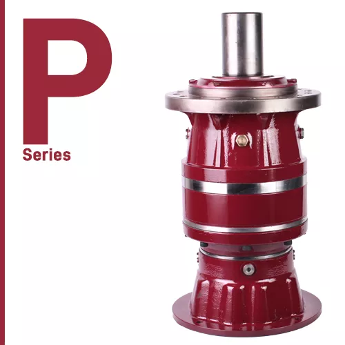 Planetary gearbox with flanged output and reinforced neck for heavy-duty industrial applications.