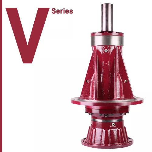 Long-neck flanged output planetary gearbox for high torque and extended shaft applications.