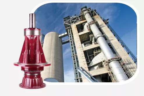 Industrial planetary and helical gearboxes for cement bucket elevators, ensuring high torque and smooth vertical material transport.
