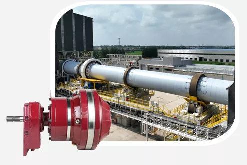 Heavy-duty planetary and helical gearboxes for rotary kilns, ensuring reliable torque transmission and smooth operation in cement production.