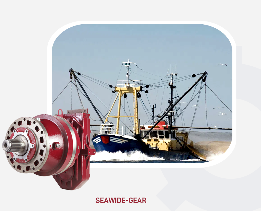 Industrial gearbox in marine net haulers and trawl winches